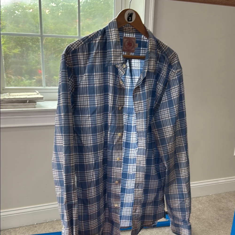 Casual Blue and White Plaid Button Down Shirt